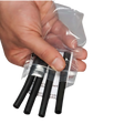 A hand holds a clear plastic bag with four black heat shrink tubes—perfect for securing HAULIN HOOKS 'Hanging Onlys' Weight Lifting Hooks. USA Made quality ensures lasting durability and reliability for your needs.