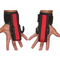Close-up of two hands utilizing HAULIN HOOKS 'PROFESSIONAL' in black and red, featuring neoprene wrist protection, ideal for deadlifts.
