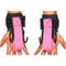 HAULIN HOOKS 'WOMENS' pink lifting straps and hooks adorn wrists, enhancing women's fitness routines with palms facing up.