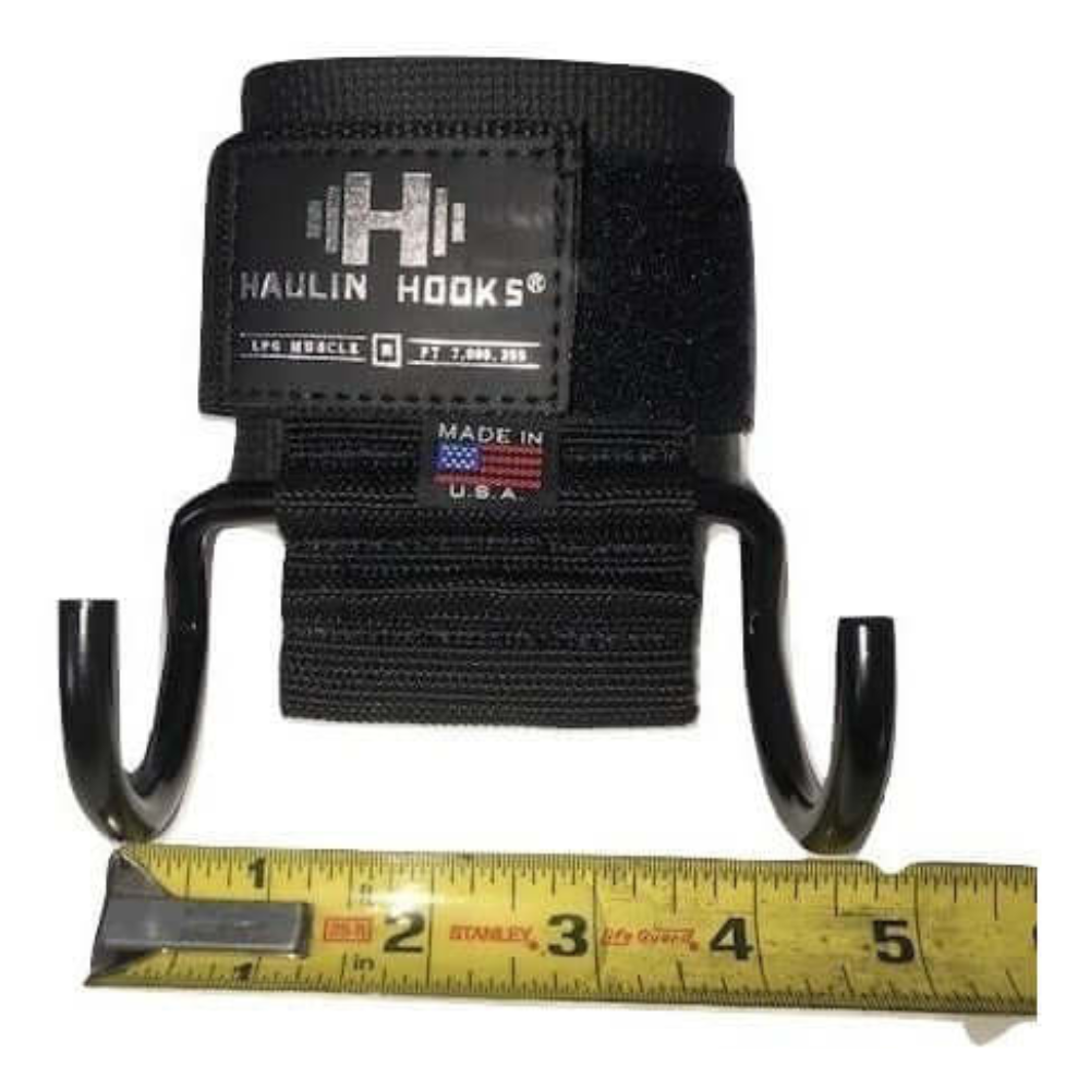 HAULIN HOOKS Wide Glide 4.5" Hooks are perfect for a secure, thumbless grip with their wide weightlifting hooks and included measuring tape for length.