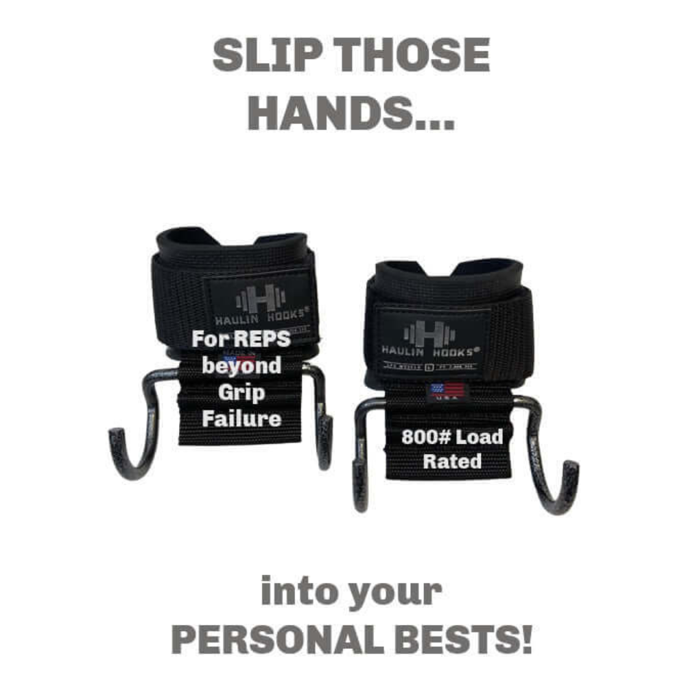 The HAULIN HOOKS Wide Glide 4.5" Hooks for Weightlifting are designed with the widest hooks, enhancing grip strength and allowing a thumbless grip to boost your performance.
