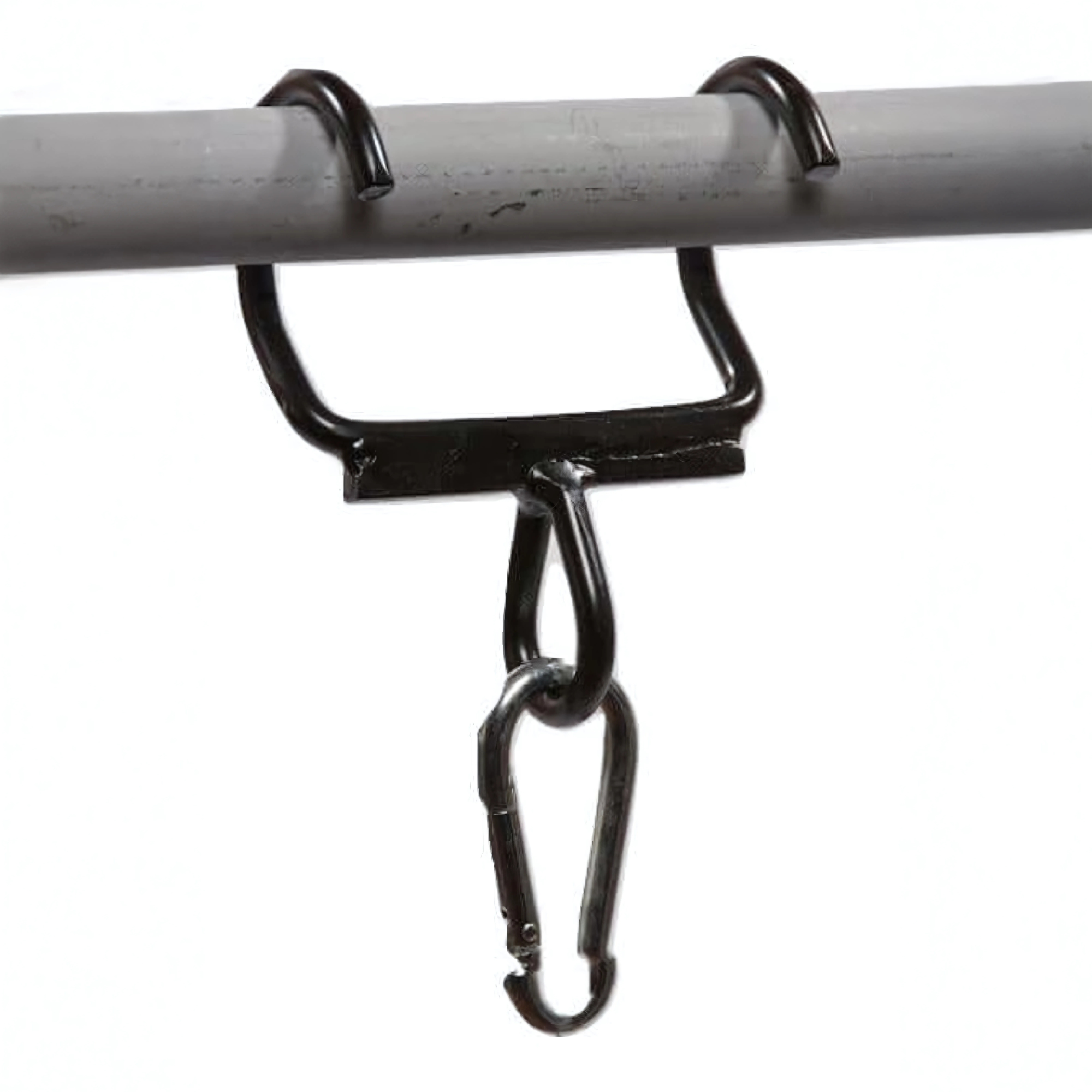 The HOG LEGS 'Back Pac' LEGIT Cable Machine Attachments Set features a metal hook with a carabiner for easy hanging or securing lat bars and gym accessories to your cable machine setup.