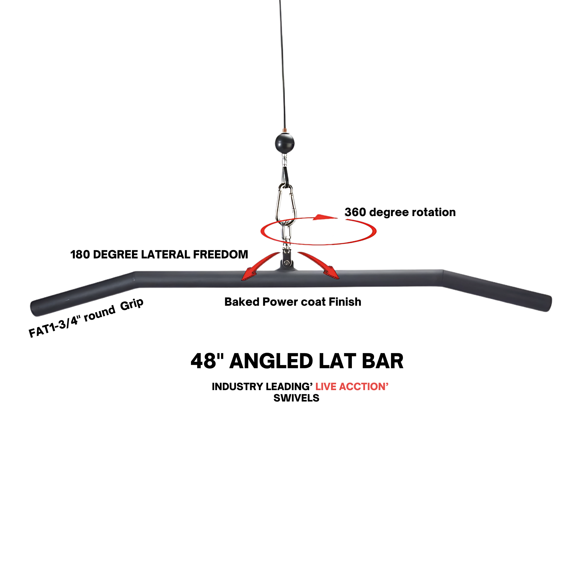 The HOG LEGS 'Back Pac' LEGIT Cable Machine Attachments Set features a black ceiling harness bar, perfect as a lat bar or for cable attachments, with bold red "LIVE ACCTION" text, shown on a white background.