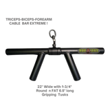 The HOG LEGS 'Feral Hog' Arm Workouts with Cables Bar set features a black fat cable bar with two angled handles and metal clip, perfect for targeting triceps, biceps, and forearms during intense training sessions.