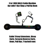 The HOG LEGS Hog Balls Upper Body Exercise Equipment Bar, built for commercial-grade durability, includes a T-bar ring and pull-up hook to boost muscle engagement during upper body exercises such as tricep extensions.