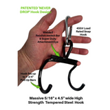 A hand holds a black commercial-grade HOG LEGS Hog Balls Upper Body Exercise Equipment Bar with a snap feature and green labels. It's perfect for optimizing muscle recruitment during effective upper body workouts.