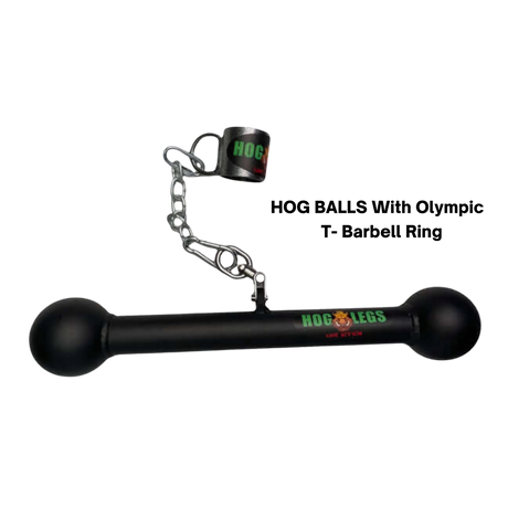 HOG LEGS Hog Balls Upper Body Exercise Equipment Bar with chain and cuff attachment on a white background, designed for effective upper body workouts and improved muscle engagement.