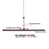 The HOG LEGS 'Hog Wild' Workout Cable Attachments gone Fat! is a black, cable-suspended bar with red accents and arrows for spin motion—perfect for intense workouts and enhanced muscle stimulation.