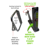 The HOG LEGS Jawbone Single Fat Grip Cable Machine Handle offers 220 linear by 360-degree rotation, making it ideal as a versatile single arm cable row handle for your workouts.