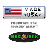 The HOG LEGS Jawbone Single Fat Grip Cable Machine Handle, made in the USA with pro grade construction, features a lifetime warranty and Hog Legs logo—ideal for intense training sessions.