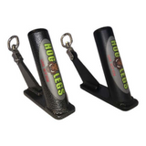 Two HOG LEGS 'Jawbone' FAT Back Cable Workout Handles with black and metallic finish, each featuring hooks, logos, and FAT Grip Handles for improved performance.