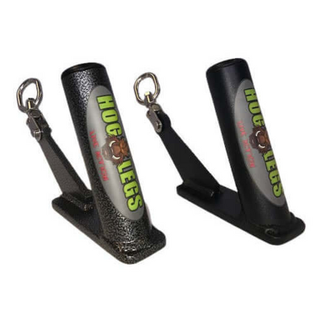 Two HOG LEGS 'Jawbone' FAT Back Cable Workout Handles with black and metallic finish, each featuring hooks, logos, and FAT Grip Handles for improved performance.