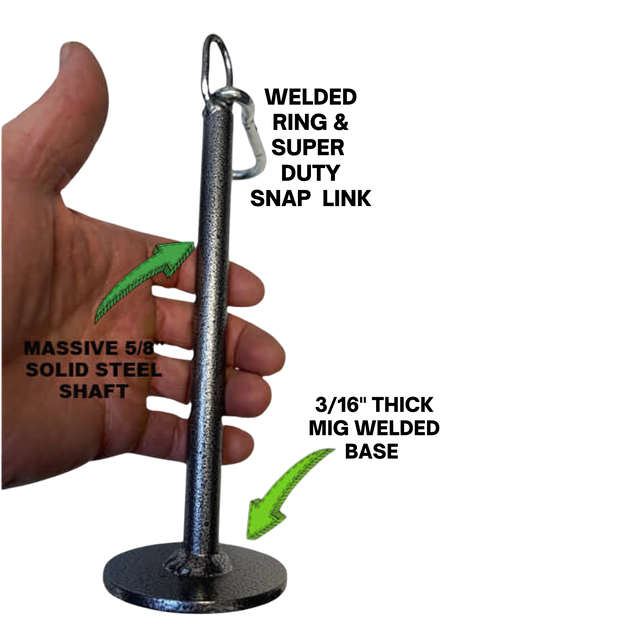 Hand holding a HOG LEGS Weight Load Pin with labeled arrows showing its thickness and base—perfect for strength training with Olympic Weight Plates.