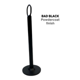 The HOG LEGS Weight Load Pins / Weight Plate Holders feature a black metal pole with a ring at the top and round base, perfect for strength training and securely holding Olympic weight plates. Powdercoat finish.