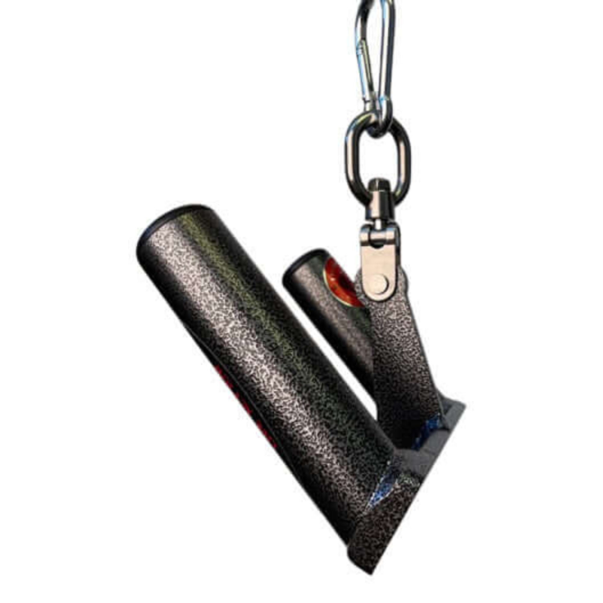 The HOG LEGS 'multi-row' Low Pulley Cable Row Handles Plus features double-barrel metal design with a top pull-up hook & snap link, perfect for enhancing T-Bar Rows or FAT Grip Cable Rowing exercises.