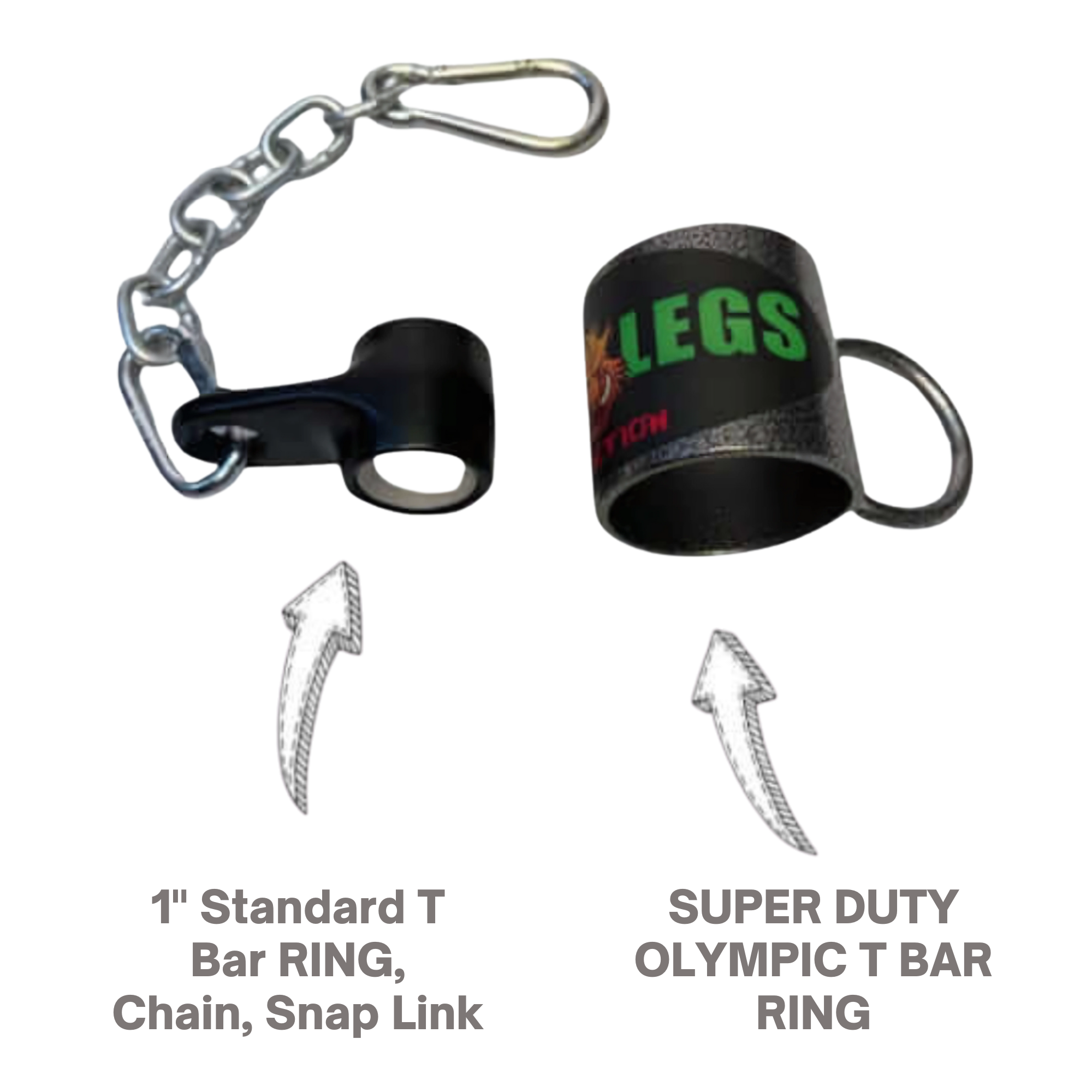 The HOG LEGS 'multi-row' Low Pulley Cable Row Handles Plus, with pull-up hook and snap link, are ideal for T-Bar Row or FAT Grip Cable Rowing, offered in standard and super duty Olympic versions.