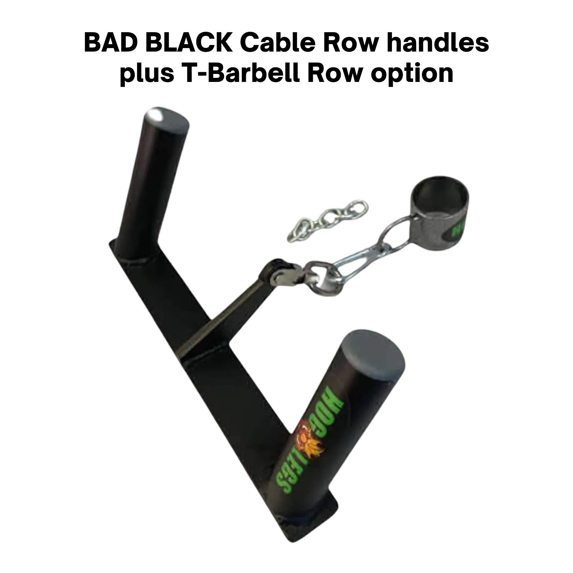 The HOG LEGS Multi-Row 'Wide' Back Cable Exercise Handles feature two grips and also serve as a T-bar row handle, offering versatile workout options; shown on a white background.