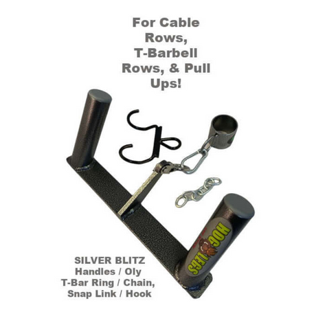 The HOG LEGS Multi-Row 'Wide' Back Cable Exercises Handles, featuring two handles and a chain, is ideal for cable row handles or T-bar row exercises.