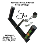 HOG LEGS Multi-Row 'Wide' Back Cable Exercise Handles feature a commercial grade build for durability, two vertical posts, an attached cup holder, and a visible BBQ logo.