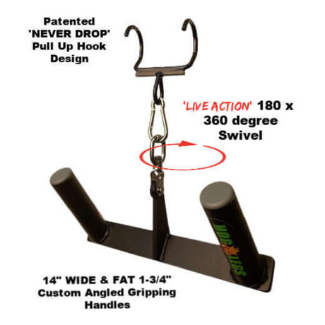 Introducing the HOG LEGS Multi-Row 'Wide' Back Cable Exercises Handles with padded grips and swivel, featuring our patented "Never Drop" design. This versatile, reliable workout accessory is perfect for any fitness enthusiast.