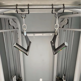 Close-up of HOG LEGS Pull Up Hooks for Exercise Cable Attachments, featuring a durable powder coat finish and hanging handles in a gym fitness equipment setup.