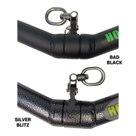 The HOG LEGS 'SubPrimal' EZ Curl Bar / Triceps Workout Bar comes in matte black and textured gray, each with attached swivel hooks and commercial-grade metal construction for easy handling of heavier weights.