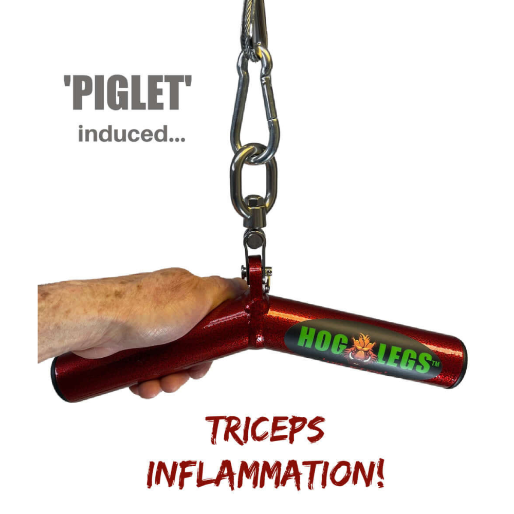 With the HOG LEGS Wicked 'Piglet' Tricep Bar Workout gone FAT, experience unparalleled muscle stimulation. Red Hog Legs help target triceps like never before!.