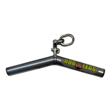 The HOG LEGS 'Ham Bone' FAT Cable Tricep Bar Extreme! is a commercial-grade metal bar with a swivel clip, labeled “Hog Legs” and featuring a cartoon pig—ideal as a fat grip triceps bar for your workouts.
