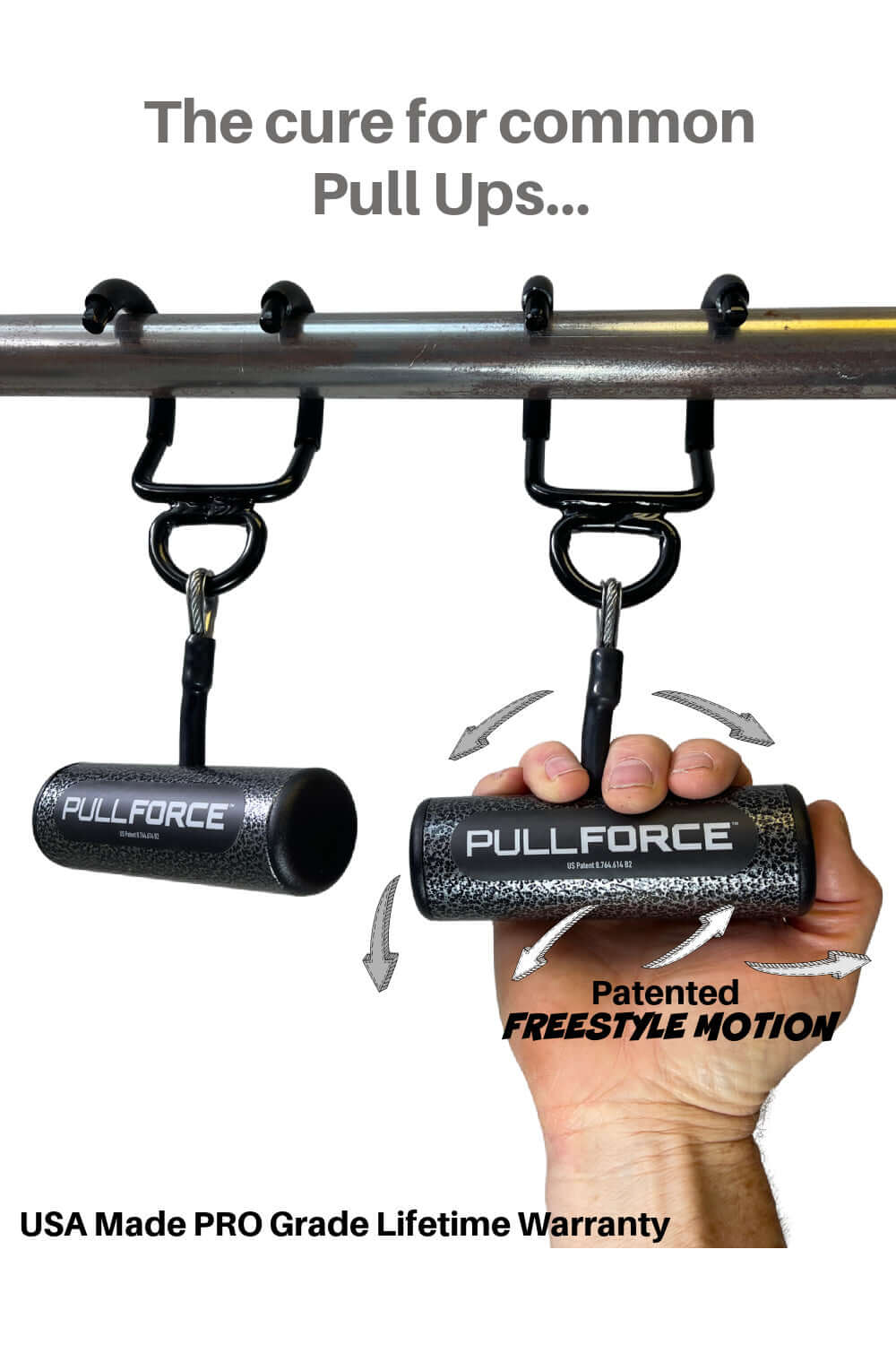 PULL FORCE Pull Up Bar Handles with Patented 'Freestyle Motion'!