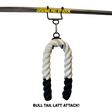 The Massive BULL TAIL 2" Tricep Attachment Tricep Rope Extreme! features black ends and hangs from an "OPTIONAL PULL UP HOOK," perfect for grip training during triceps pushdowns and various cable exercises.