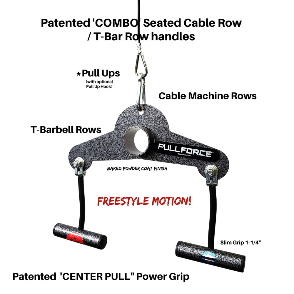 Introducing the PULL FORCE 'Combo,' a Seated Cable Row and T-Bar Row system with versatile Landmine Handles, offering diverse exercise options for an ultimate workout experience.