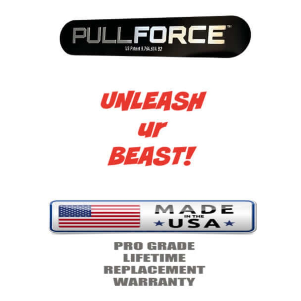 PULL FORCE 'Freestyle Motion' Rotating Pull Up Grips feature a logo and the slogan "Unleash ur Beast!" capturing the essence of freestyle motion. Proudly Made in USA, it includes pro-grade warranties and offers innovative rotating handles for ultimate muscle stimulation.