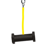 The PULL FORCE GEN2 Single Grip features a black pulley attachment with a yellow rope, offering superior grip for back workouts, and connects securely to your cable machine with a robust metal clip.