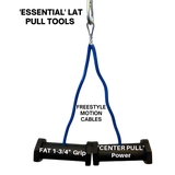 The PULL FORCE GEN 2 Double Grips Cable Gym Attachment features dual handles and a blue cable, labeled "FAT 1-3/4 Grip" and "'CENTER PULL' Power," ideal for cable machines and boosting split finger power grip.
