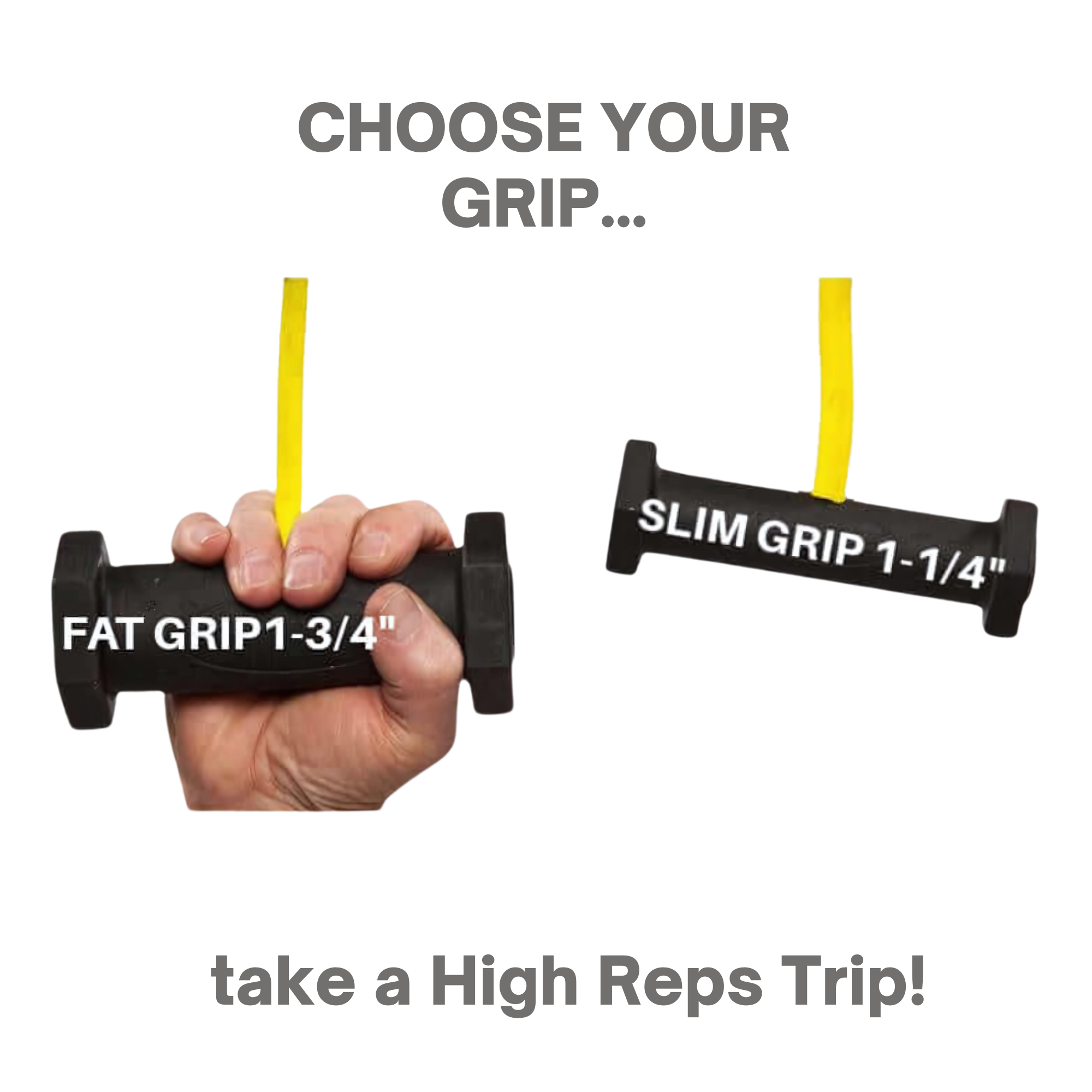 Two hands hold the PULL FORCE GEN 2 Double Grips Cable Gym Attachment, showing how different grip sizes can impact your workout. Choose the right handle to match your fitness goals and maximize performance.
