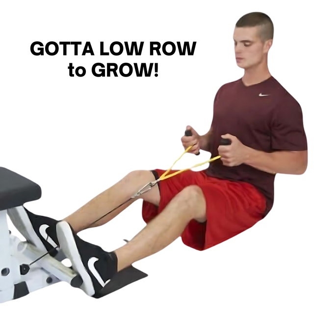 Man exercising with resistance bands and the PULL FORCE GEN 2 Double Grips Cable Gym Attachment while seated on the floor, feet braced against a bench.
