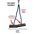 The PULL FORCE Hi-Intensity Cable Gym Attachment handles feature blue cables, two black handles, and red arrows for superior grip indicators, ideal for an enhanced workout with commercial-grade durability and reliability.