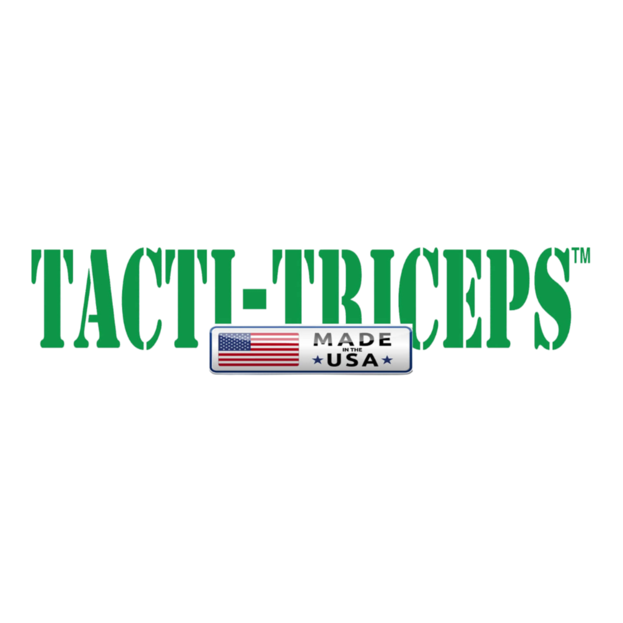 Green "TACTI-TRICEPS" text with a "Made in USA" label and flag—perfect for your PULL FORCE 'MAINBEAM' Modular Cable Attachments for Gym or any cable machine bar setup.