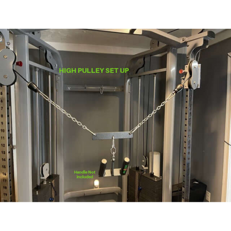 Explore the PULL FORCE MULTIPLIER of Gym Cable Machine Weight Stacks, featuring a high pulley setup with chains for handle attachments (handle not included). This commercial-grade system converts any space into a serious strength training hub, engineered for optimal performance.