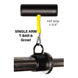 The PULL FORCE 'Single' Landmine Attachment, with a yellow handle for an Olympic bar, features a "FAT Grip 1-3/4" designed for single-arm T-bar rows.