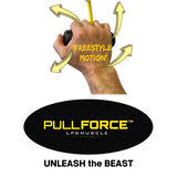 A hand grips the PULL FORCE 'Single' Landmine Attachment for Barbell Handle, with the PullForce LPGMuscle logo below—ideal for T-Bar Row or landmine exercises.