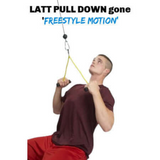 A man exercises with a pulley system; text reads "PULL FORCE GEN 2 introduces 'FREESTYLE MOTION' with DOUBLE GRIP.