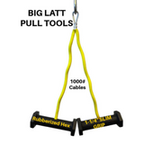 The PULL FORCE GEN 2 Double Grip Exercise Cable Attachments feature a yellow cable with handles labeled "Rubberized Hex" and "1-1/4” SLIM GRIP," marked "1000# Cables" for lat pull exercises, and include Split Finger Power Grip for superior workout control.