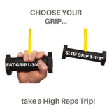 Two grips in one: "Fat Grip 1-3/4" attached, "Slim Grip 1-1/4" floating. Choose your grip for a high-rep experience with PULL FORCE GEN 2 Double Grip Exercise Cable Attachments!.