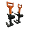 Two orange and black SHRUG PRO Freestanding Hex Bars offer sturdy bases and patented freestanding designs as a trap barbell shrug alternative for versatile gym workouts—without rollers.