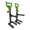 A pair of SHRUG PRO Freestanding Hex Bars Trap Bar Barbell Shrug Alternative (without rollers), in black and green with adjustable handles, ideal for hex bar exercises, shown on a white background.