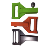 Three SHRUG PRO Freestanding Hex Bars Trap Bar Barbells without rollers in green, red, and black, arranged vertically—ideal for shrug farmers walk platforms with durable commercial steel construction.