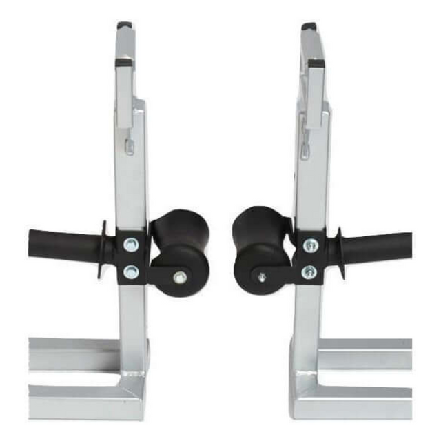 Two metal guitar wall mounts with black rubber supports are displayed on a white background, echoing the robust elegance of the 'SHRUG PRO' Freestanding Hex Bars Trap Bar Barbell Shrug alternative.