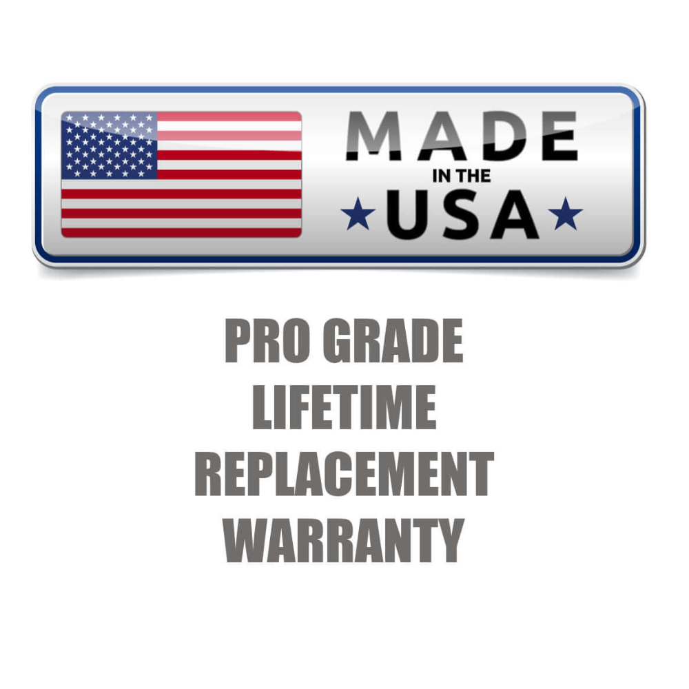 A badge with the American flag and "MADE IN THE USA" text features below the TRIBELLS logo, boasting "PRO GRADE LIFETIME REPLACEMENT WARRANTY," symbolizing excellence in our TRIBELLS 4" 'Double' Tricep Workout with Cables Gym Handles.