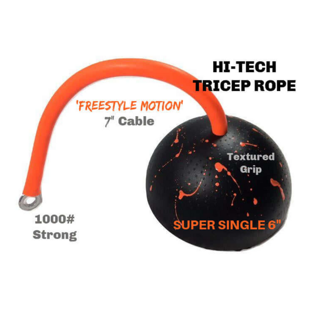 The TRIBELLS 6" Palms Grip Tricep Attachment, in sleek black and orange with a textured grip, is perfect for freestyle movement and strength. Ideal for cable machines, it enhances tricep exercises like dumbbell skull crushers, adding versatility to your workout routine.